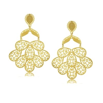 Brinco Maxi Leque Gotas com Detalhes Abstratos 3RS semijoias Dourado Menor preço em Brinco Maxi Leque Gotas com Detalhes Abstratos 3RS semijoias Dourado
