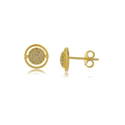 Brinco Redondo com Esfera Central e Mini Zircônias 3RS semijoias Dourado Menor preço em Brinco Redondo com Esfera Central e Mini Zircônias 3RS semijoias Dourado