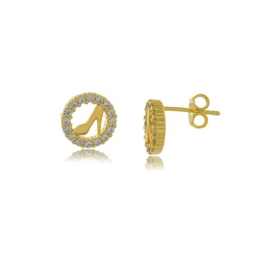 Brinco Redondo com Sapato Central e Mini Zircônias 3RS semijoias Dourado Menor preço em Brinco Redondo com Sapato Central e Mini Zircônias 3RS semijoias Dourado