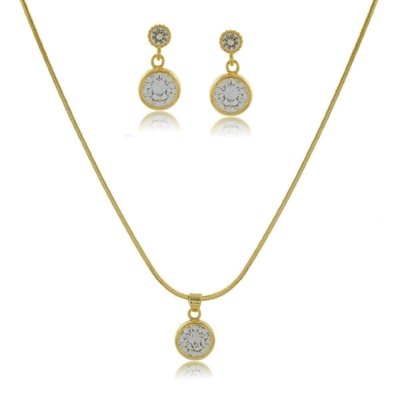 Conjunto Colar e Brinco Maxi Ponto de Luz em Zircônia 3RS semijoias Dourado Menor preço em Conjunto Colar e Brinco Maxi Ponto de Luz em Zircônia 3RS semijoias Dourado