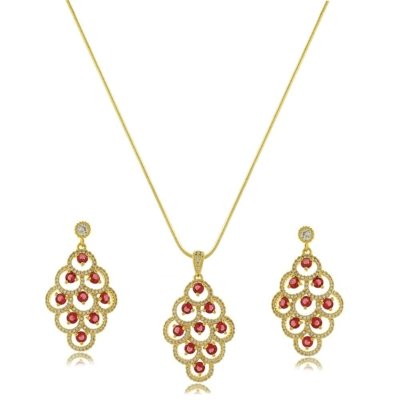 Conjunto Colar e Brinco em Camadas com Zircônias Cravejadas 3RS semijoias Dourado Menor preço em Conjunto Colar e Brinco em Camadas com Zircônias Cravejadas 3RS semijoias Dourado
