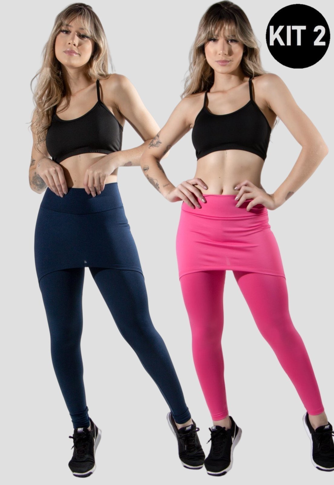 Kit 2 Calças 4 Estações Legging Saia Lisa Feminino Academia Fitness Malhar  Azul Marinho/Rosa - Compre Agora