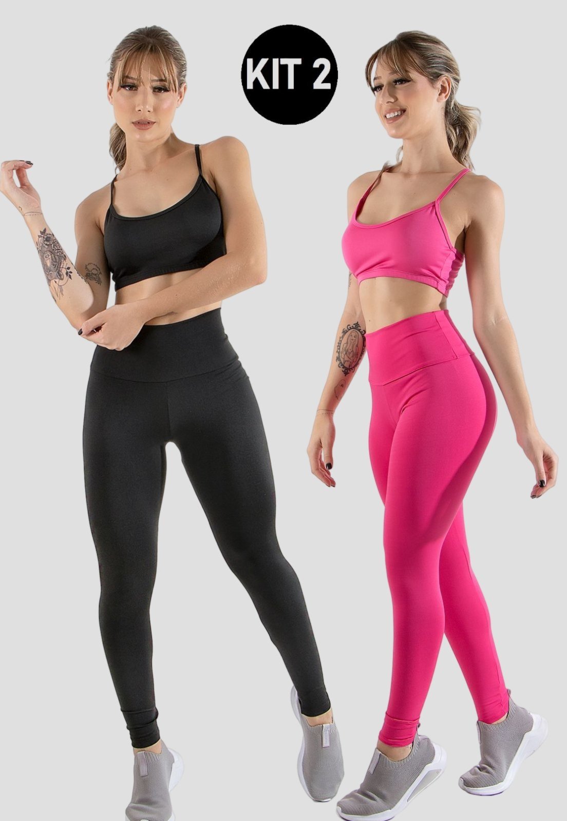 Kit 2 Conjuntos Feminino Fitness Top alça fina e Calça Legging Lisa Treino  Academia 4 Estações Preto/Rosa - Compre Agora