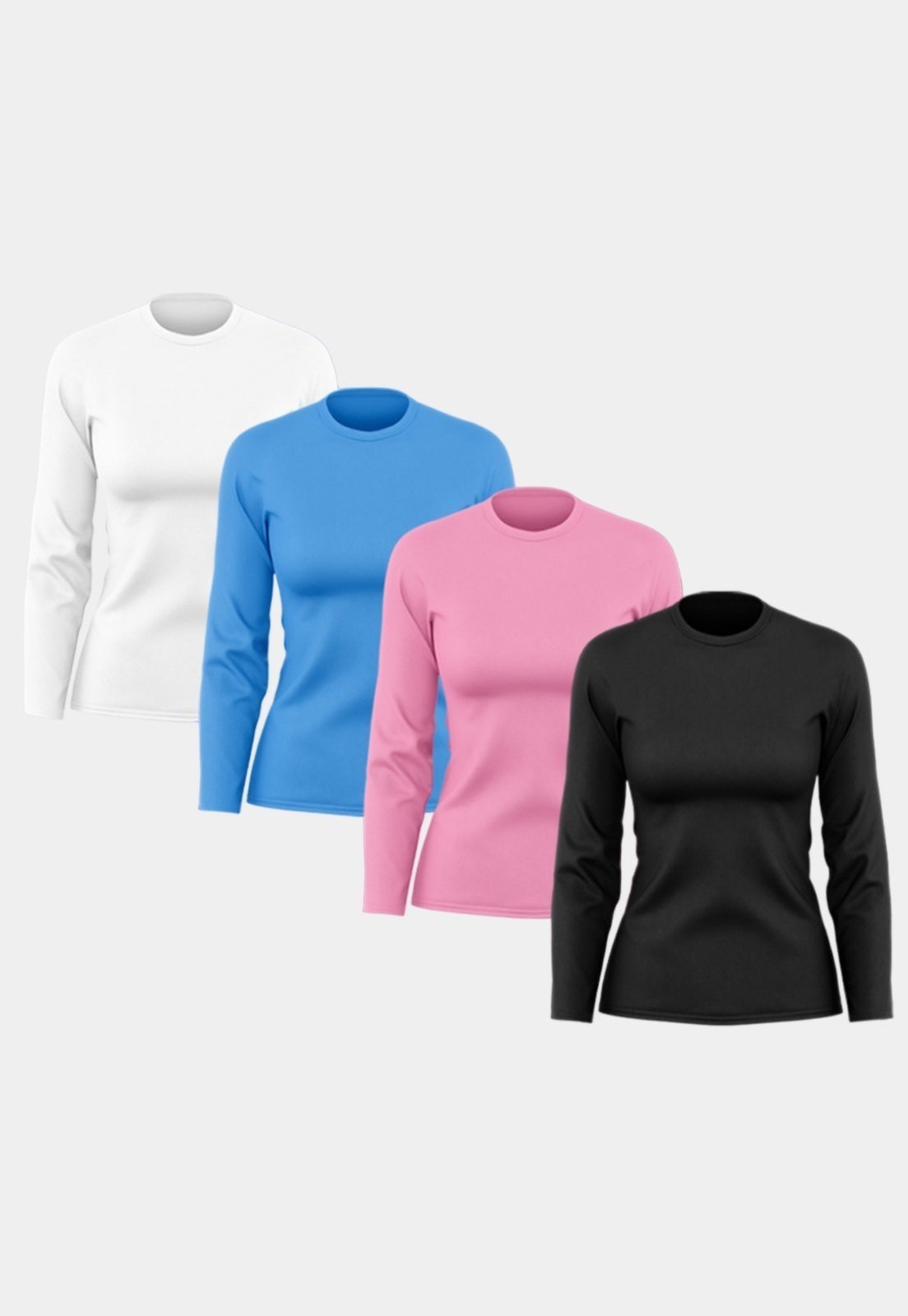 Kit 4 Camisetas Feminina Manga Longa Dry Fit Básica Lisa Proteção