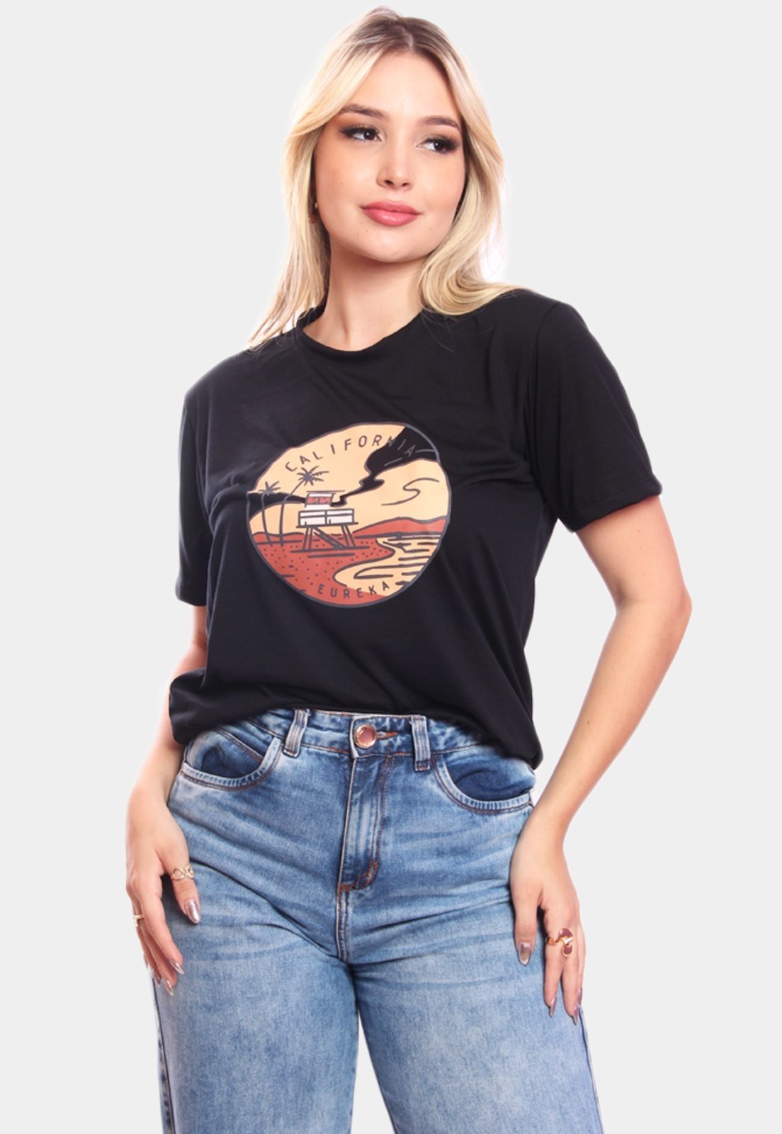 Blusa Feminina Manga Curta Preto - AMMU TSHIRT