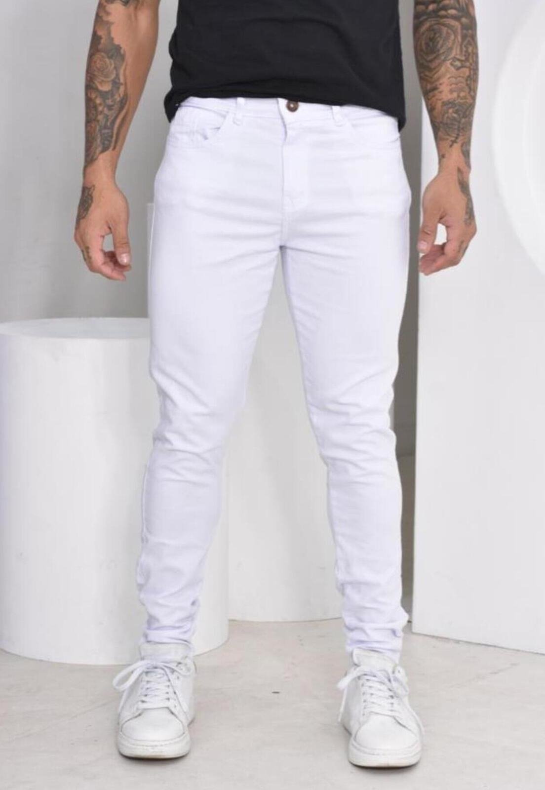 Calça jeans best sale masculina branca slim