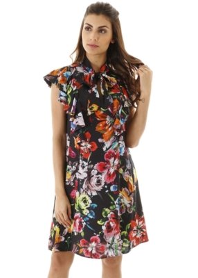 Vestido AHA Babado Estampa Aquarelada De Flores 1 Preto Menor preço em Vestido AHA Babado Estampa Aquarelada De Flores 1 Preto