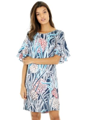 Vestido AHA Curto Estampado Azul Menor preço em Vestido AHA Curto Estampado Azul