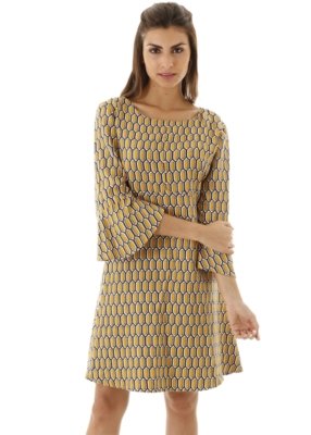 Vestido AHA Suede Estampado Geometrico Açafrão Menor preço em Vestido AHA Suede Estampado Geometrico Açafrão