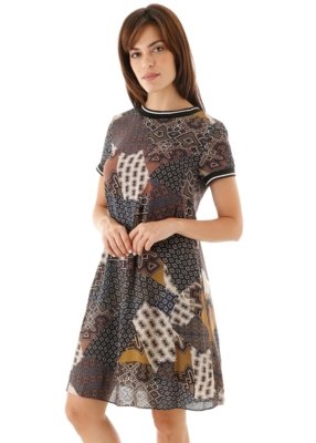 Vestido AHA Voil Estampado Com Punho Cappucino Menor preço em Vestido AHA Voil Estampado Com Punho Cappucino