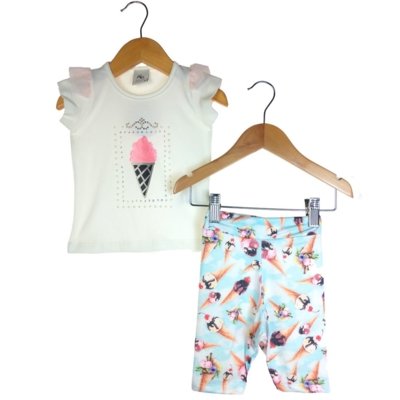Conjunto Alekids Regata e Short Sorvete Azul claro Menor preço em Conjunto Alekids Regata e Short Sorvete Azul claro
