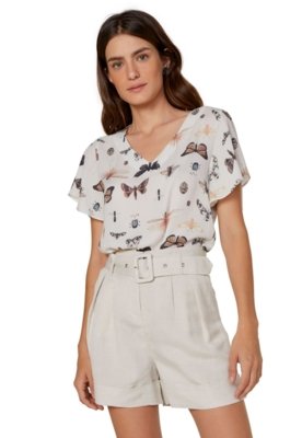 Blusa AMARO Leve Manga Curta Botanic Bugs Menor preço em Blusa AMARO Leve Manga Curta Botanic Bugs