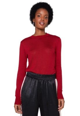 Blusa AMARO Manga Longa Tricot Basic Vinho Menor preço em Blusa AMARO Manga Longa Tricot Basic Vinho