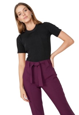 Blusa AMARO Tricot Botões Na Manga Preto Menor preço em Blusa AMARO Tricot Botões Na Manga Preto