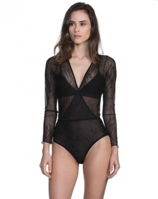 Body AMARO Manga Longa Renda Preto - Compre Agora