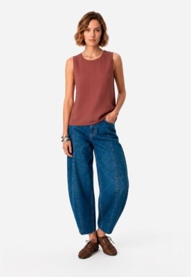 Calça Barrel Jeans - Azul Médio