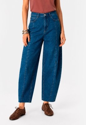Calça Barrel Jeans - Azul Médio