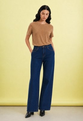 Calça Reta Jeans - Azul Escuro