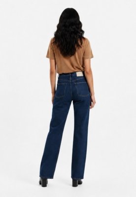 Calça Reta Jeans - Azul Escuro