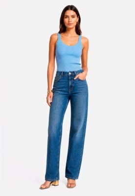Calça Reta Jeans - Azul Médio