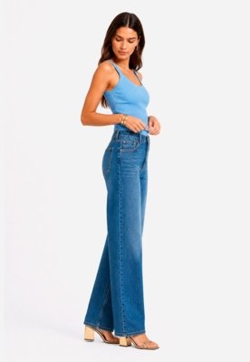 Calça Reta Jeans - Azul Médio