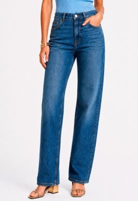 Calça Reta Jeans - Azul Médio