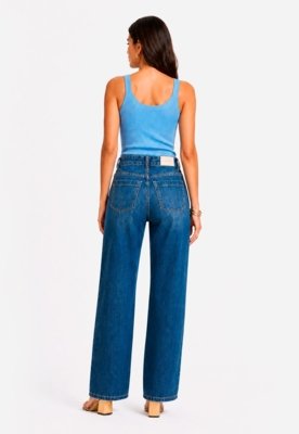 Calça Reta Jeans - Azul Médio
