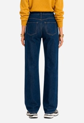 Calça Reta com Recortes Jeans - Azul Escuro