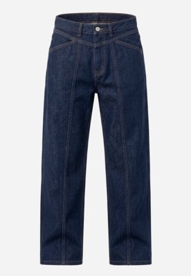 Calça Reta com Recortes Jeans - Azul Escuro