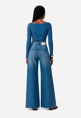 Calça Wide Leg Jeans - Azul Médio