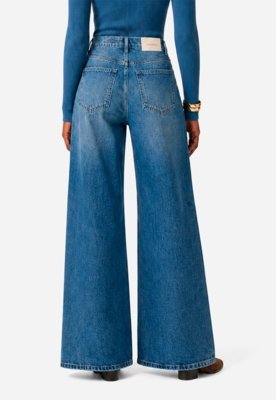Calça Wide Leg Jeans - Azul Médio