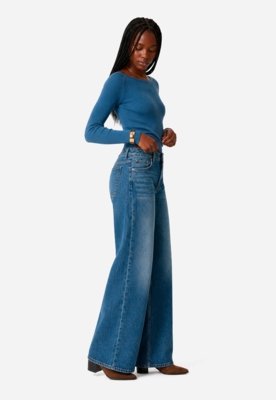 Calça Wide Leg Jeans - Azul Médio