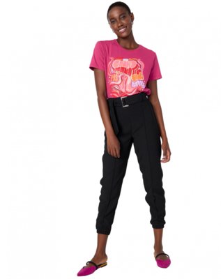 Calça AMARO Jogging Crepe Com Cinto Preto Menor preço em Calça AMARO Jogging Crepe Com Cinto Preto