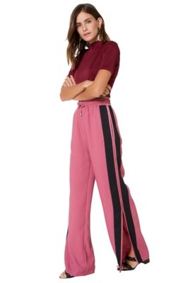 Calça AMARO Reta Crepe Faixa Lateral Rosa Antigo Menor preço em Calça AMARO Reta Crepe Faixa Lateral Rosa Antigo