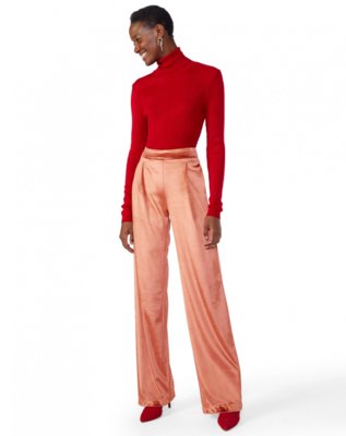 Calça AMARO Reta Malha Veludo Cobre Menor preço em Calça AMARO Reta Malha Veludo Cobre