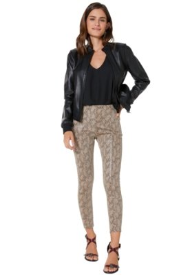 Calça AMARO Skinny Leather Cobra Bege Menor preço em Calça AMARO Skinny Leather Cobra Bege