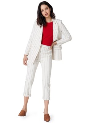 Calça AMARO Slim Sarja Fina Algodão Off-White Menor preço em Calça AMARO Slim Sarja Fina Algodão Off-White