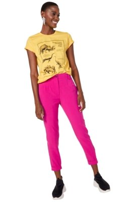 Calça AMARO Slim Viscose Com Prega Pink Menor preço em Calça AMARO Slim Viscose Com Prega Pink