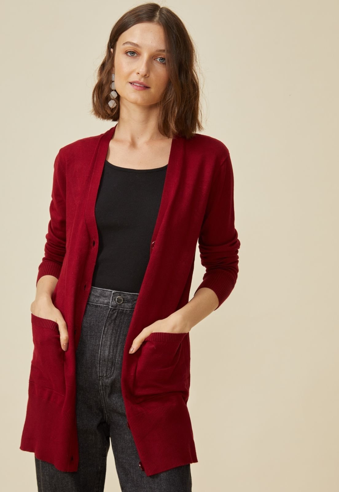 cardigan vermelho longo