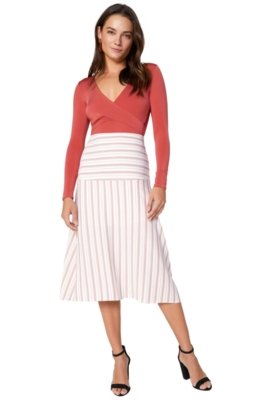 Saia AMARO Midi Algodão Listrado Rosa Fino Menor preço em Saia AMARO Midi Algodão Listrado Rosa Fino