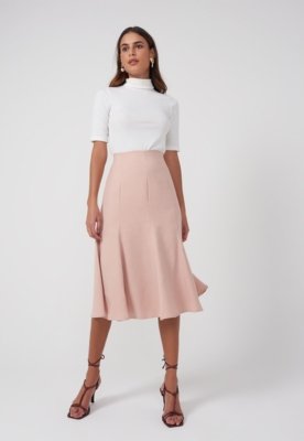 Saia AMARO Midi Essential Rosa Claro Menor preço em Saia AMARO Midi Essential Rosa Claro