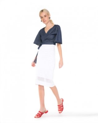 Saia AMARO Midi Justa Tricot Branco Menor preço em Saia AMARO Midi Justa Tricot Branco