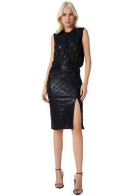 Saia AMARO Midi Leather Cobra Preto Menor preço em Saia AMARO Midi Leather Cobra Preto