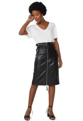 Saia AMARO Midi Leather Zíper Preto Menor preço em Saia AMARO Midi Leather Zíper Preto