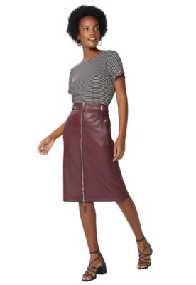 Saia AMARO Midi Leather Zíper Vinho Menor preço em Saia AMARO Midi Leather Zíper Vinho