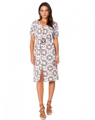 Menor preço em Vestido AMARO Midi Decote V Com Cinto Kaleido Bugs