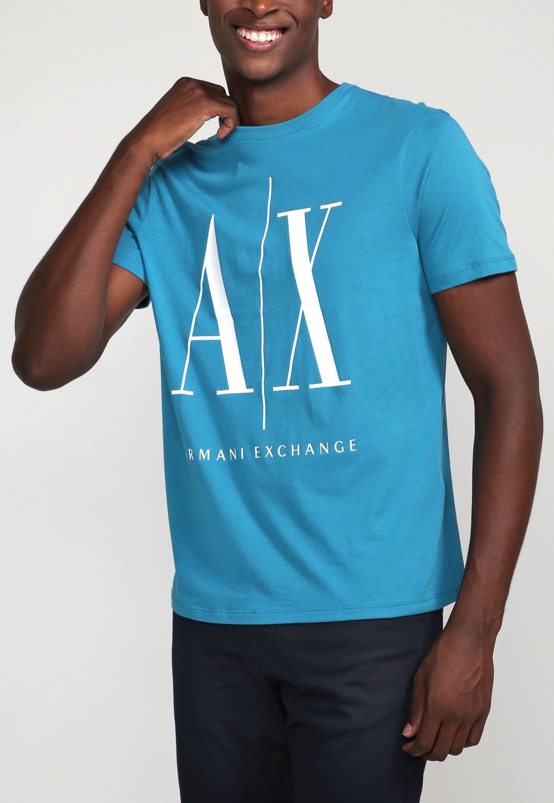 Camiseta AX ARMANI EXCHANGE Logo Azul Compre Agora Dafiti Brasil