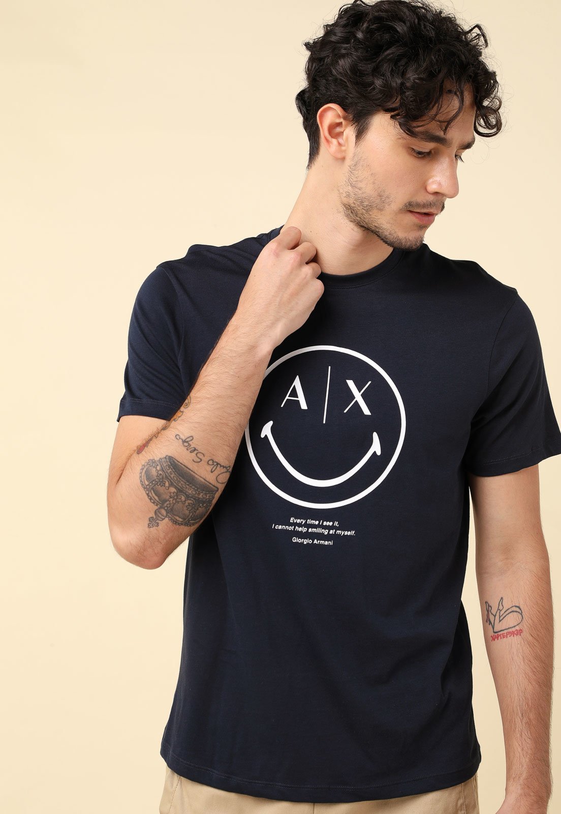 Camiseta AX ARMANI EXCHANGE Smile Azul Marinho Compre Agora