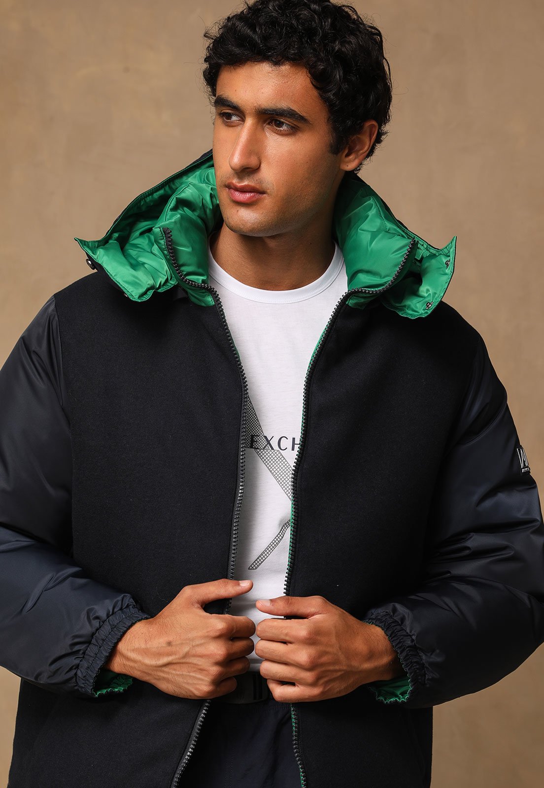 Jaqueta Puffer AX ARMANI EXCHANGE Capuz Azul-Marinho