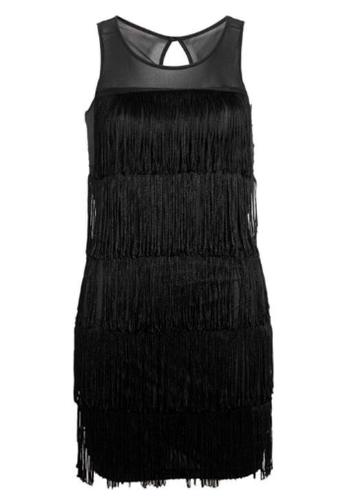 vestido de franja preto curto